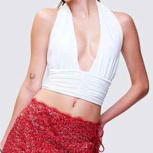 Finesse Iyanu Ivory Jersey Halter Crop Top Sz Medium White NWOT